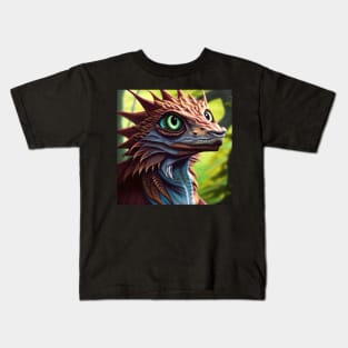 Baby Blue and Red Dragon with Big Green Eyes in Jungle Kids T-Shirt